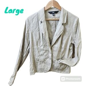 Mossino Creme Fall Lightweight Jacket Blazer Smocked Office Business Women XL